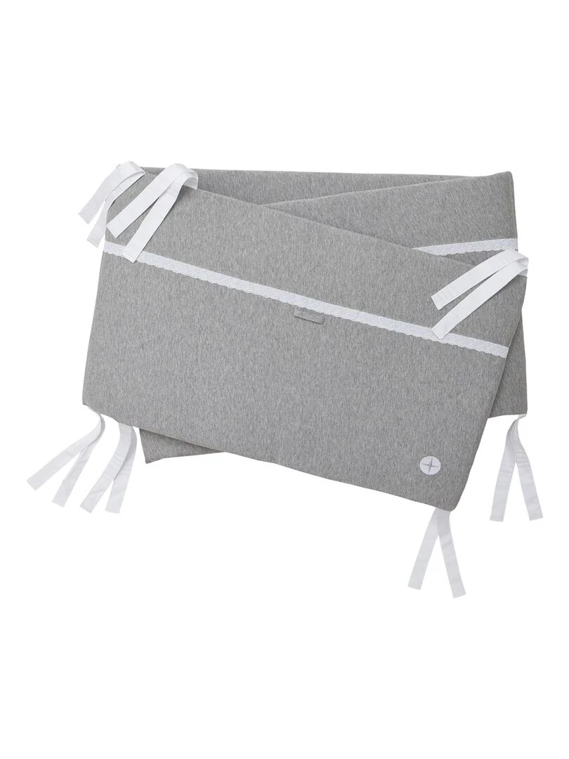Tour de lit bébé stable en coton gris dentelle 180 x 35 cm   Gris