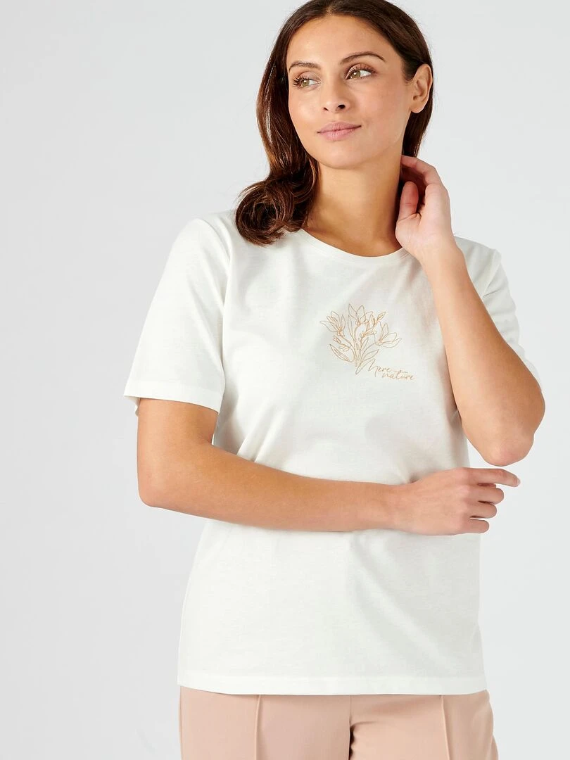 Tee shirt manches courtes à motif doré. Damart Blanc cassé