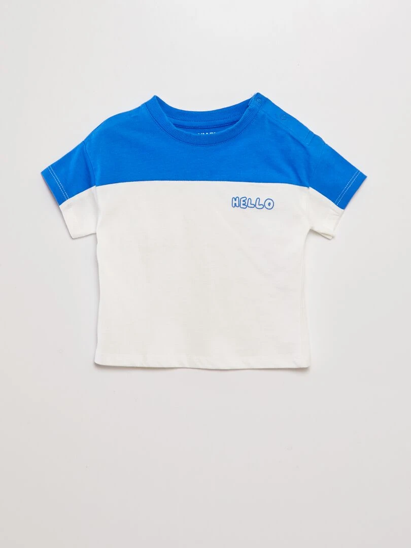 T shirt color block à col rond Bleu