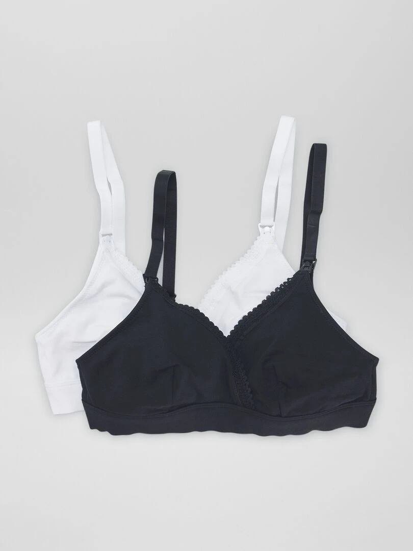 Lot de 2 soutiens gorge d'allaitement en coton Blanc/noir