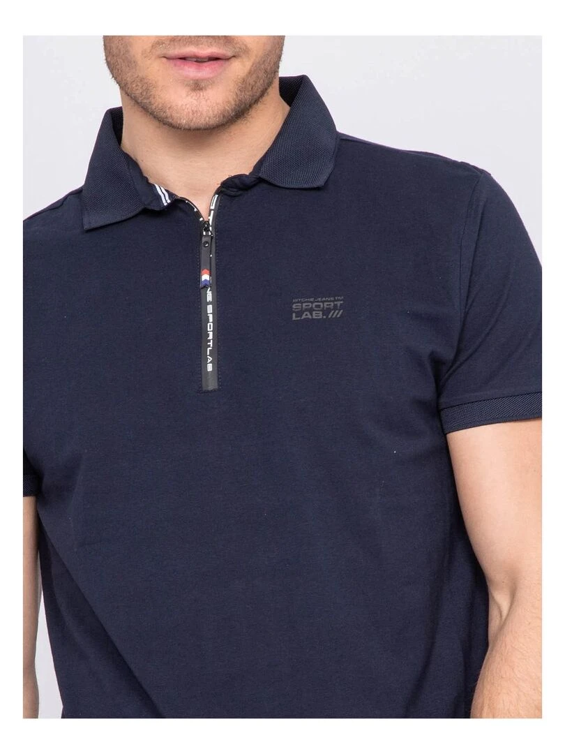 Polo stretch zip PAXTON   Bleu marine