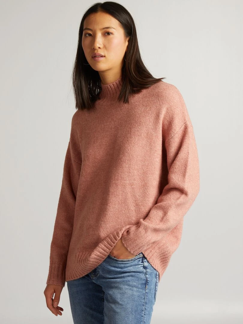 Pull col montant Rose