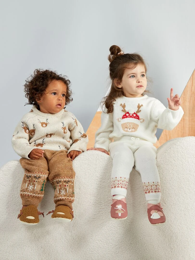 Pull de Noël avec biche   Blanc