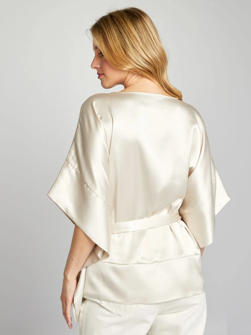 Blouse sans manches unie et satinée   Blanc