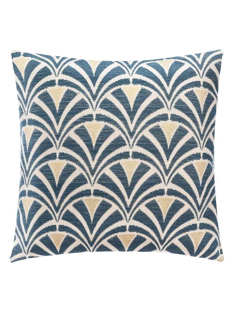 Housse de coussin géométrique en chenille Bleu