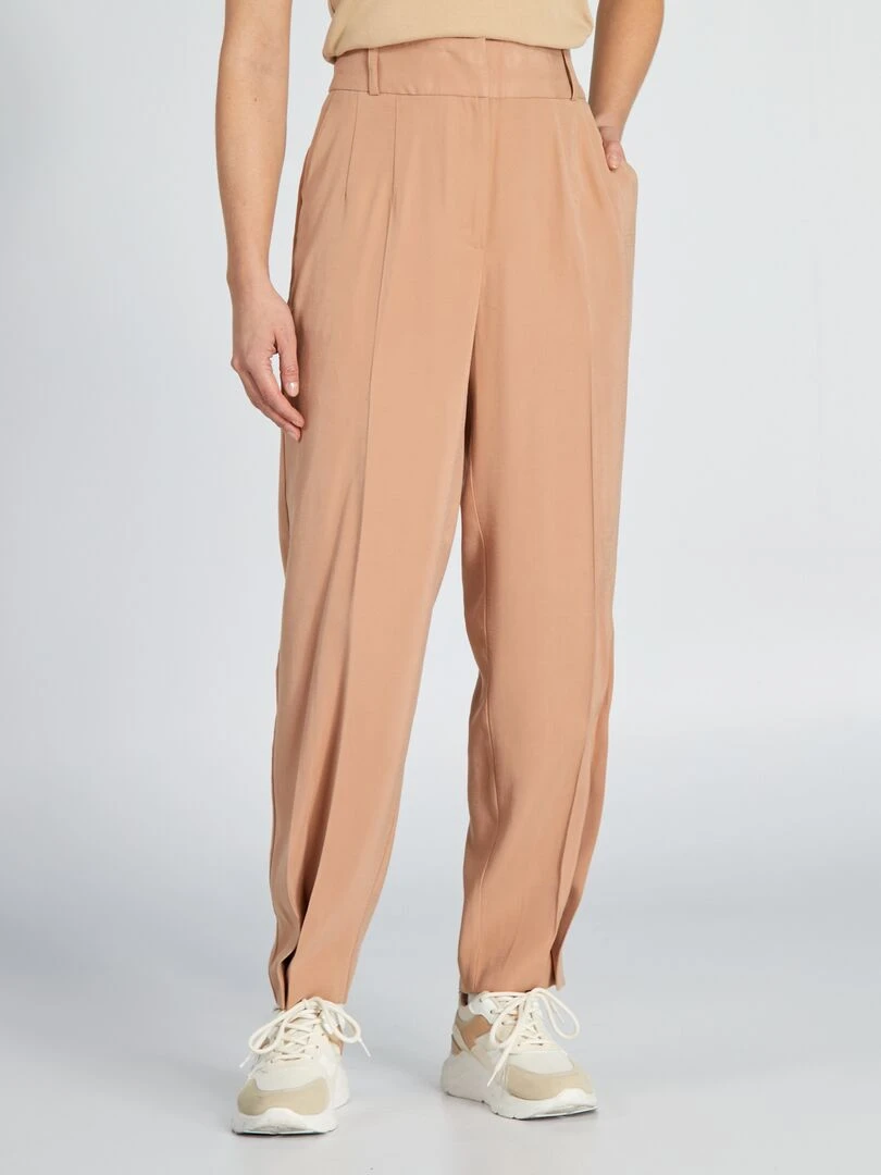 Pantalon droit à taille haute   Beige