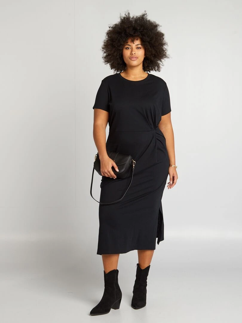 Robe midi froncée noir