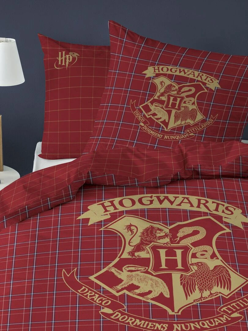 Parure de lit imprimée en flanelle de coton HARRY POTTER TARTAN Rouge