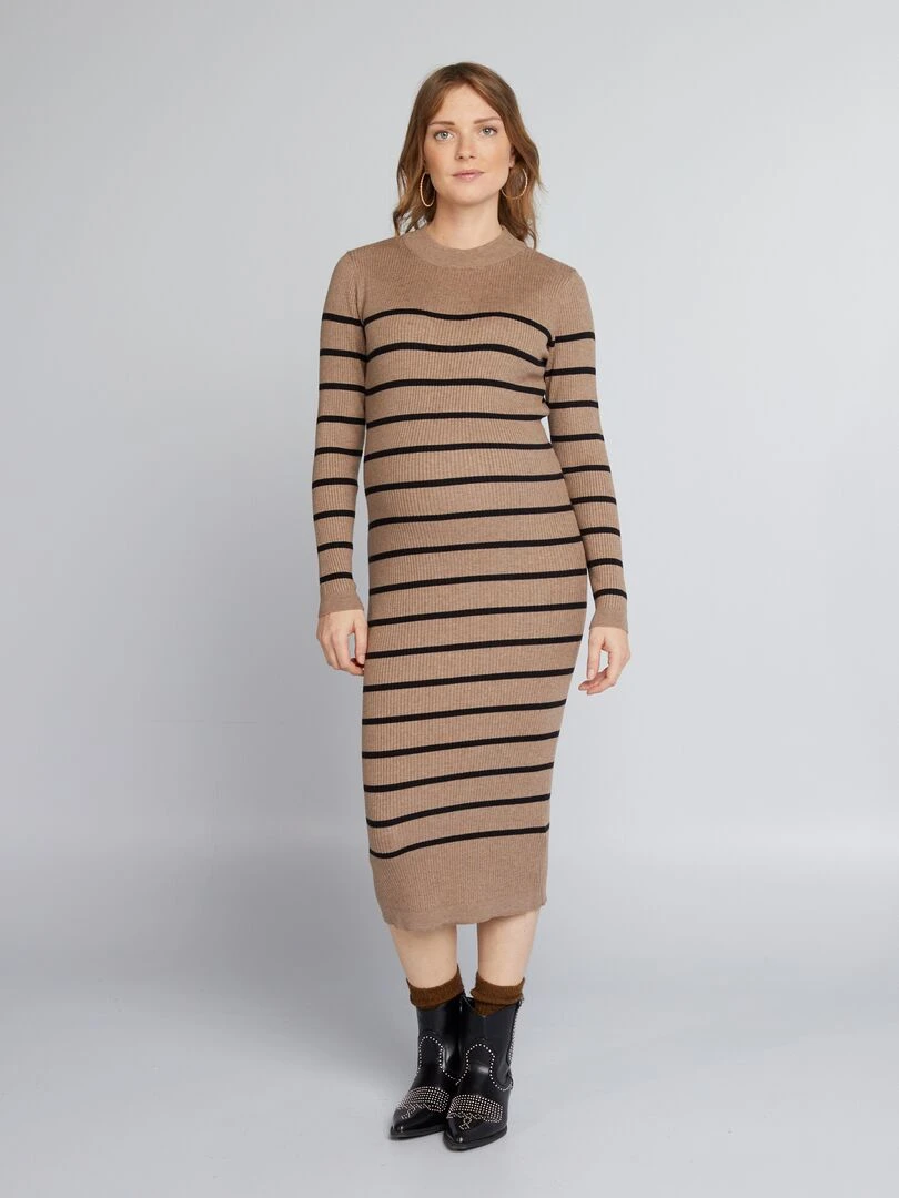 Robe midi grossesse à col montant Marron/noir