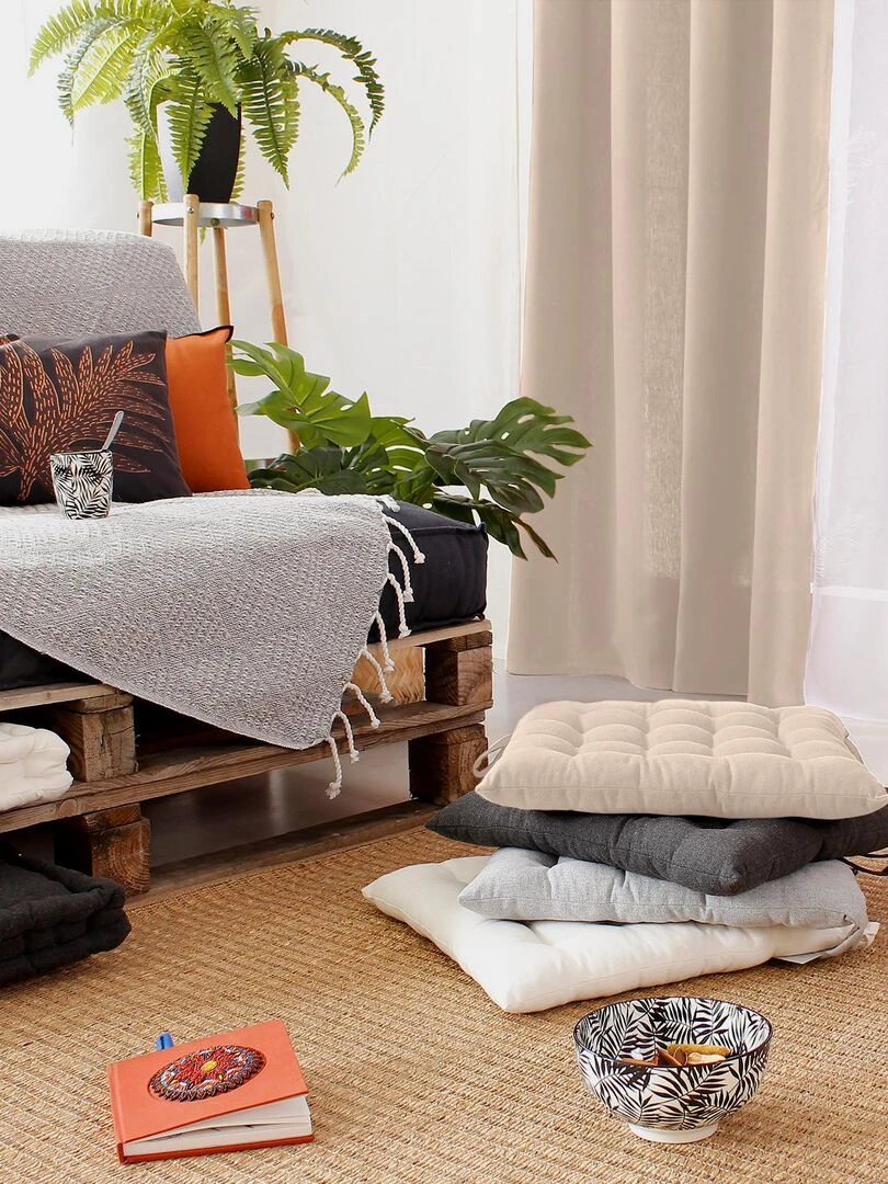 Galette de chaise en coton recyclé Gris foncé
