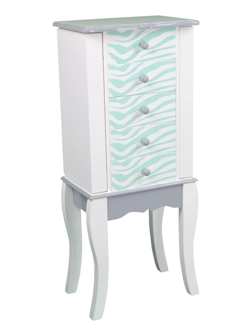 Meuble armoire à bijoux présentoir commode en bois zébrée bleu turquoise et blanc Teamson Kids Bleu