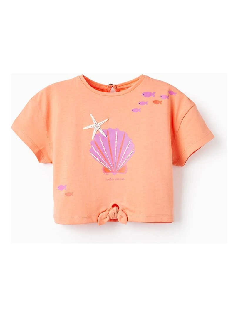 T shirt Court en Coton pour Bébé Fille 'Coquillage' manches courtes EXPLORING AUSTRALIA   Blanc Orange clair