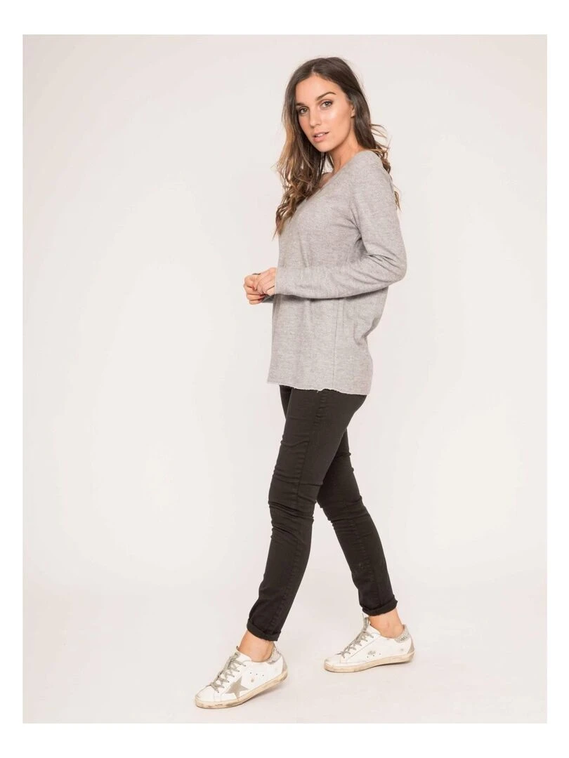 Pull fin col rond KACTUS   Gris