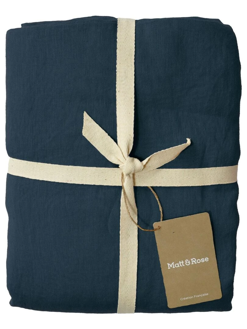 Drap housse uni en lin LIN LAVÉ Bleu marine
