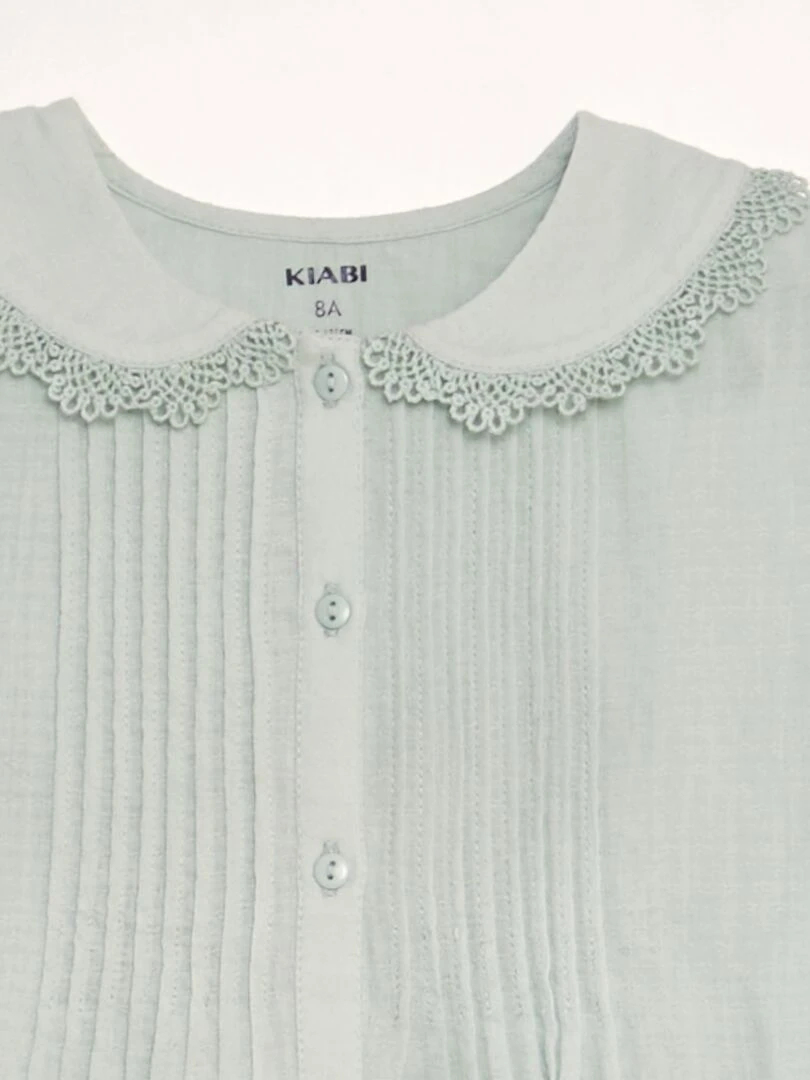 Blouse col claudine en tissu texturé   Vert