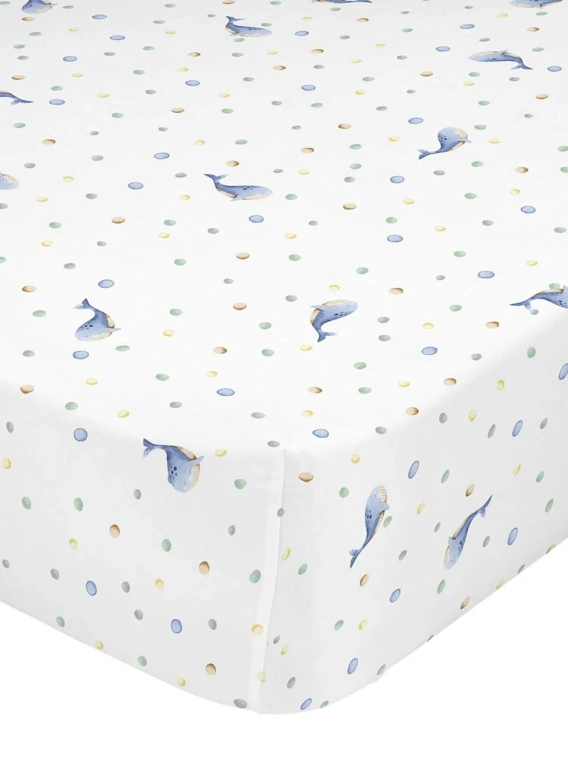 Drap housse Baby whale "Happyfriday" Blanc