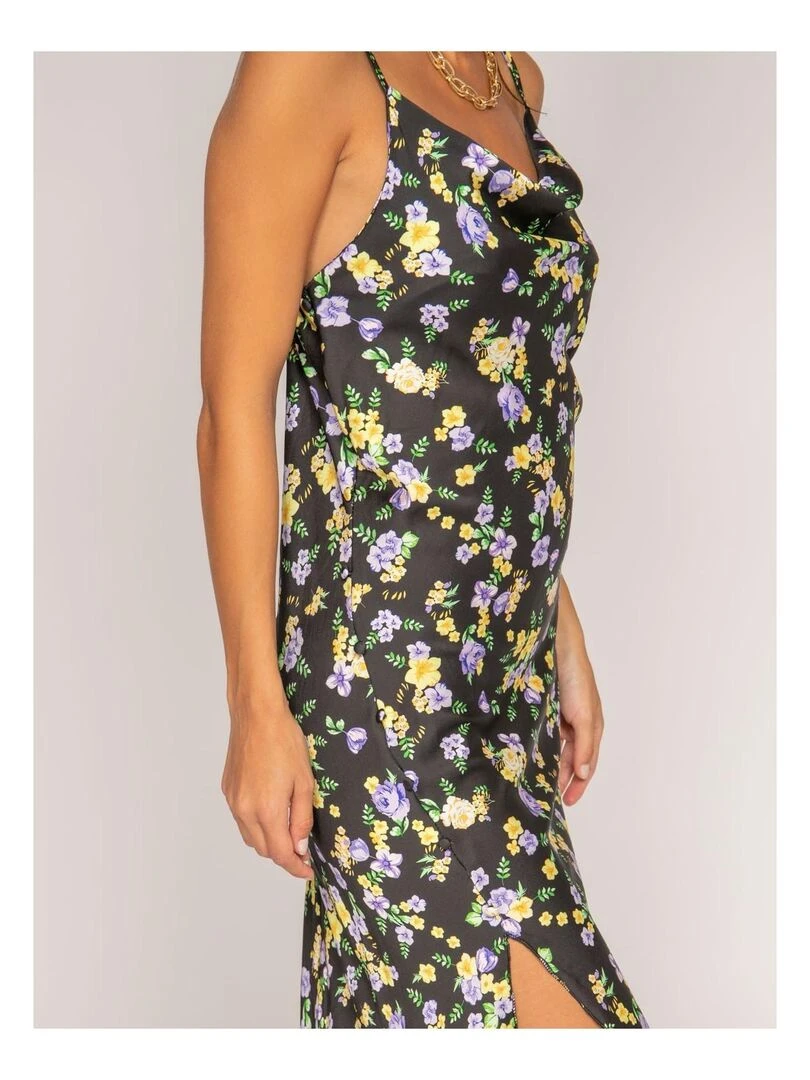 Robe midi motifs satin INZOU   Noir