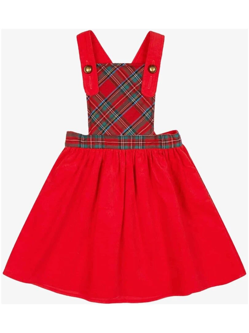 Robe de Noël Fille  Velours Tartan Rouge  CHRISTMAS   'LA FAUTE A VOLTAIRE'   Rouge