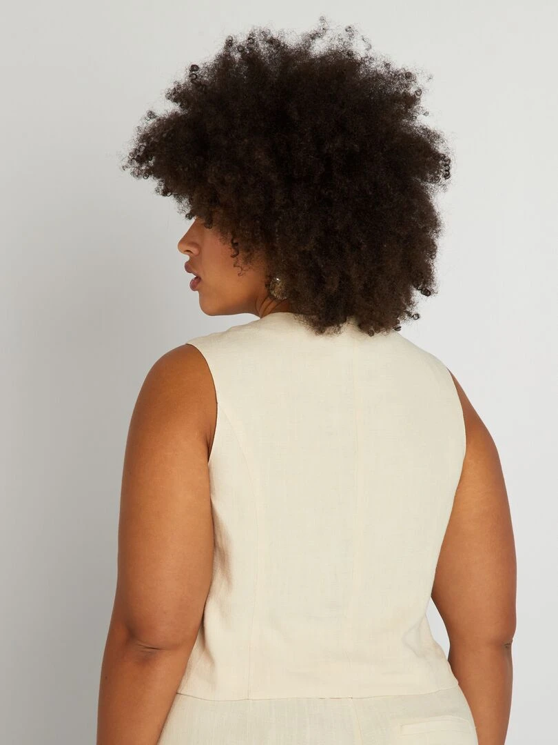 Gilet de costume style garçon de café en lin mélangé   Beige