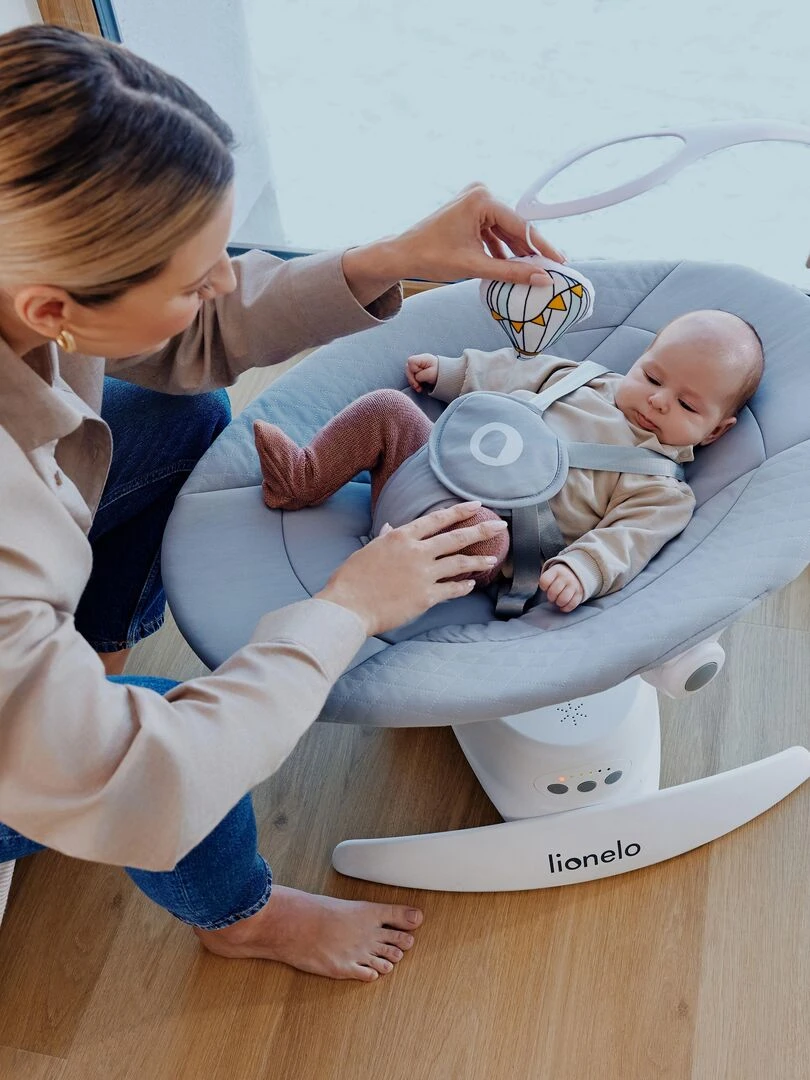 LIONELO Iris   Balancelle Bébé Électrique 360°   Léger   12 mélodies   3 modes   5 vitesse   Gris