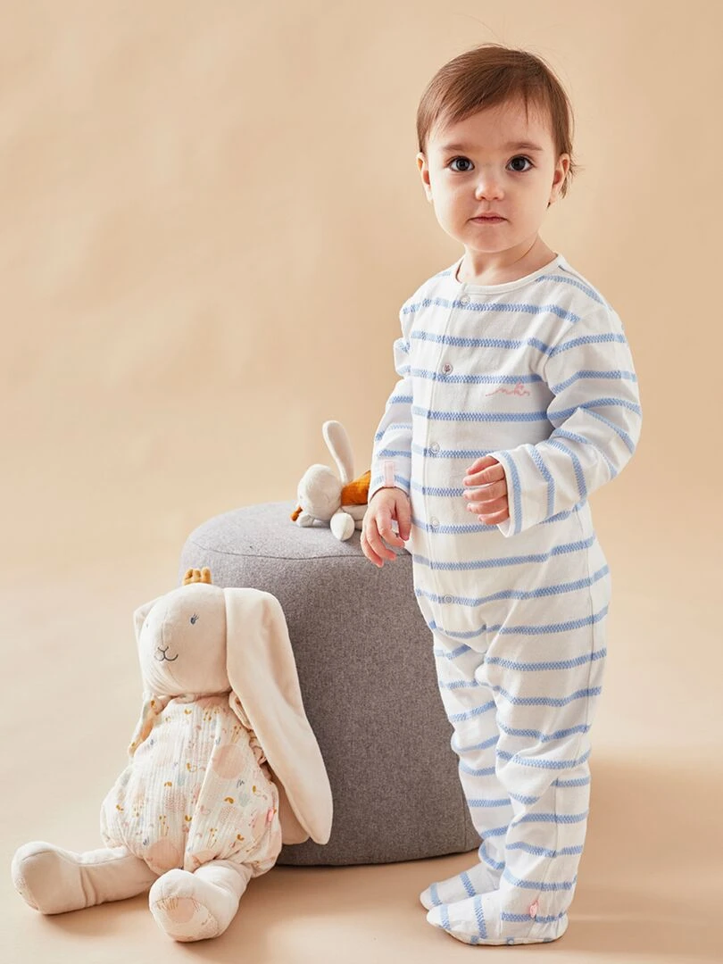 Pyjama 1 pièce rayé en jersey écru/bleu clair Noukie's Bleu