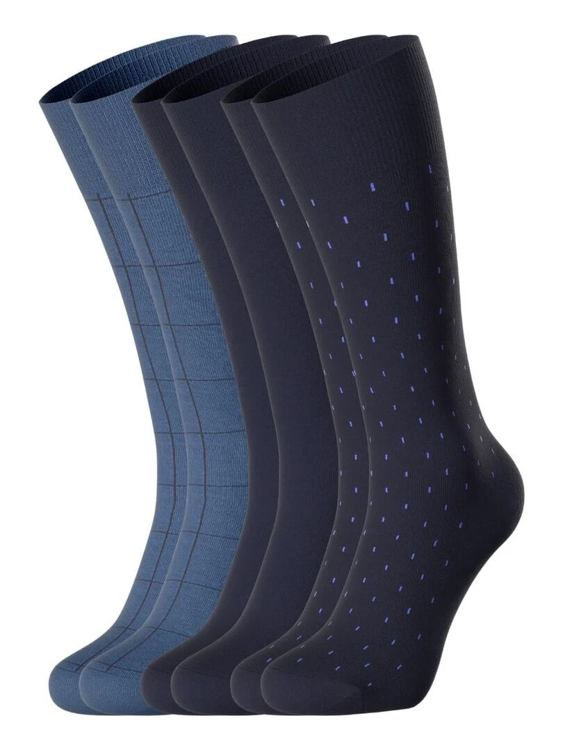 Pack de 3 paires de chaussettes hommes unie et rayée Bleu