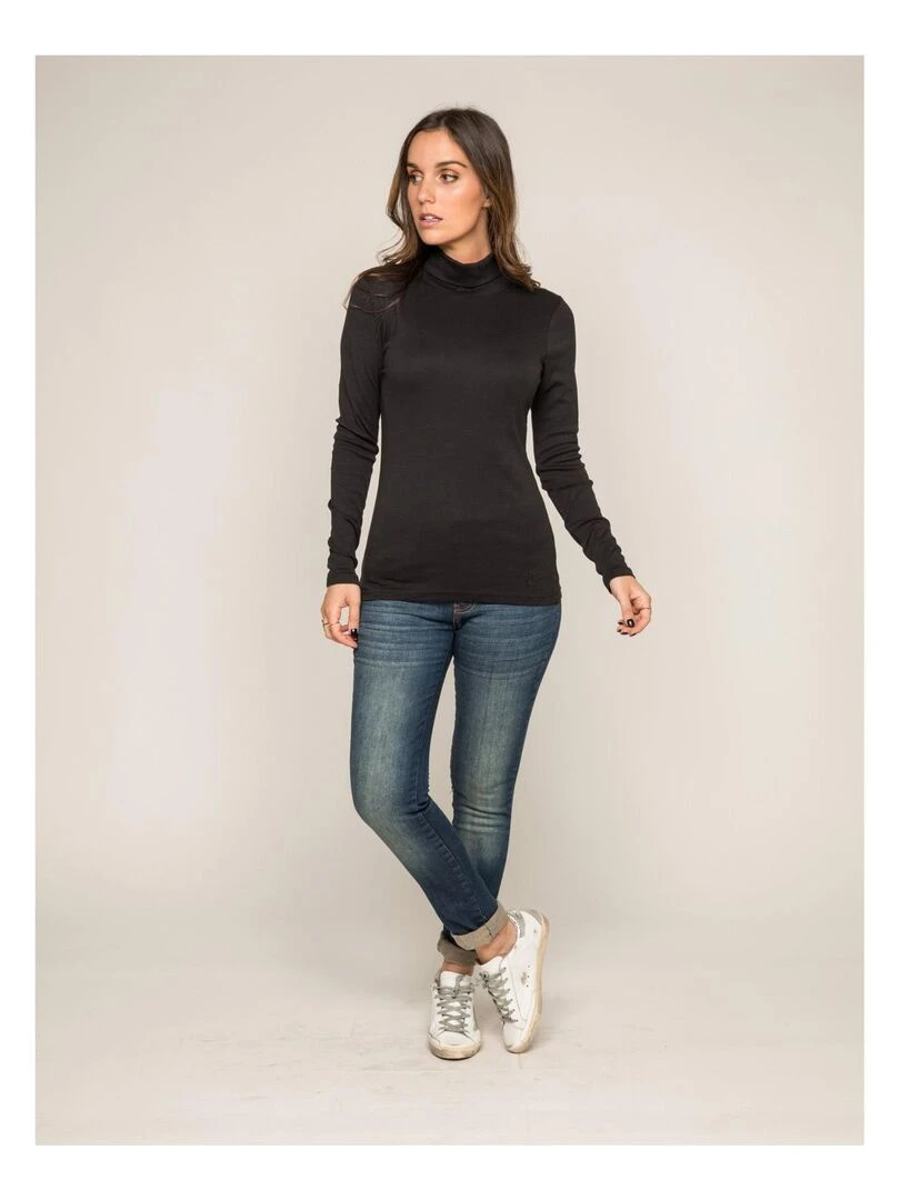 Sous pull col roulé pur coton organique FUSEE Noir