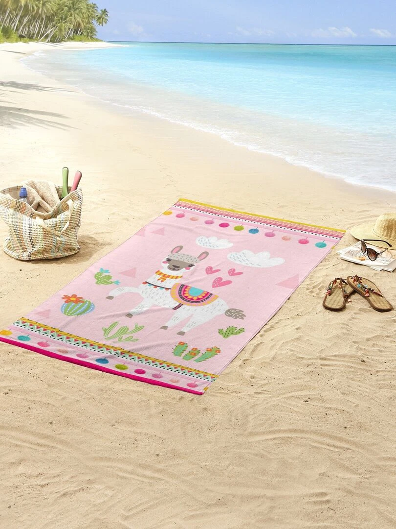 Drap de plage à imprimé lama Rose