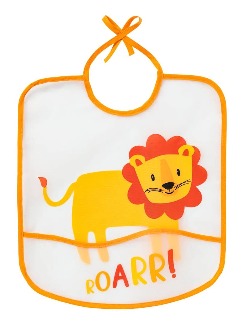 Bavoir 6 mois imperméable à poche 28x32 cm Lion Orange