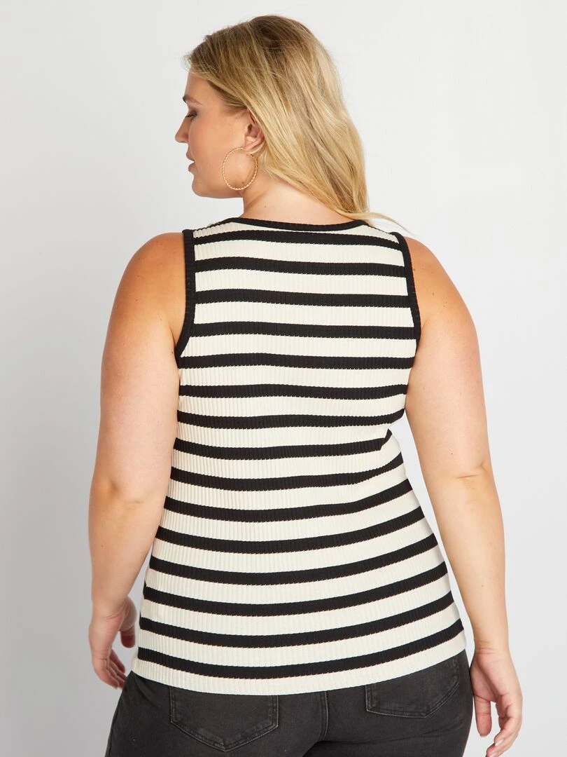 Débardeur marinière maille côtelée   BEIGE/BLAC