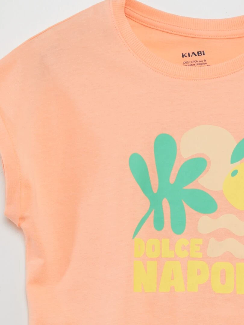 T shirt en jersey avec revers de manches   Orange
