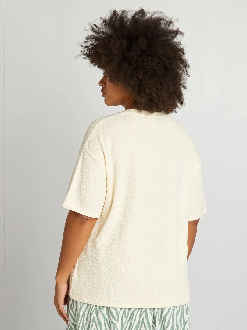 T shirt en matière gaufrée manches courtes   Blanc