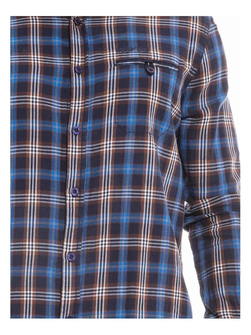 Chemise manches longues carreaux TIKA   Bleu marine