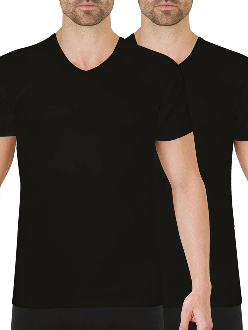 Lot de 2 tee shirts col V homme Easy Color Noir