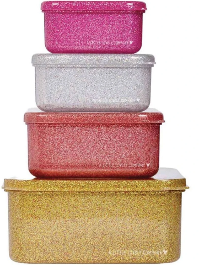 Lot de 4 boîtes à goûter à paillettes Gold blush   Argenté