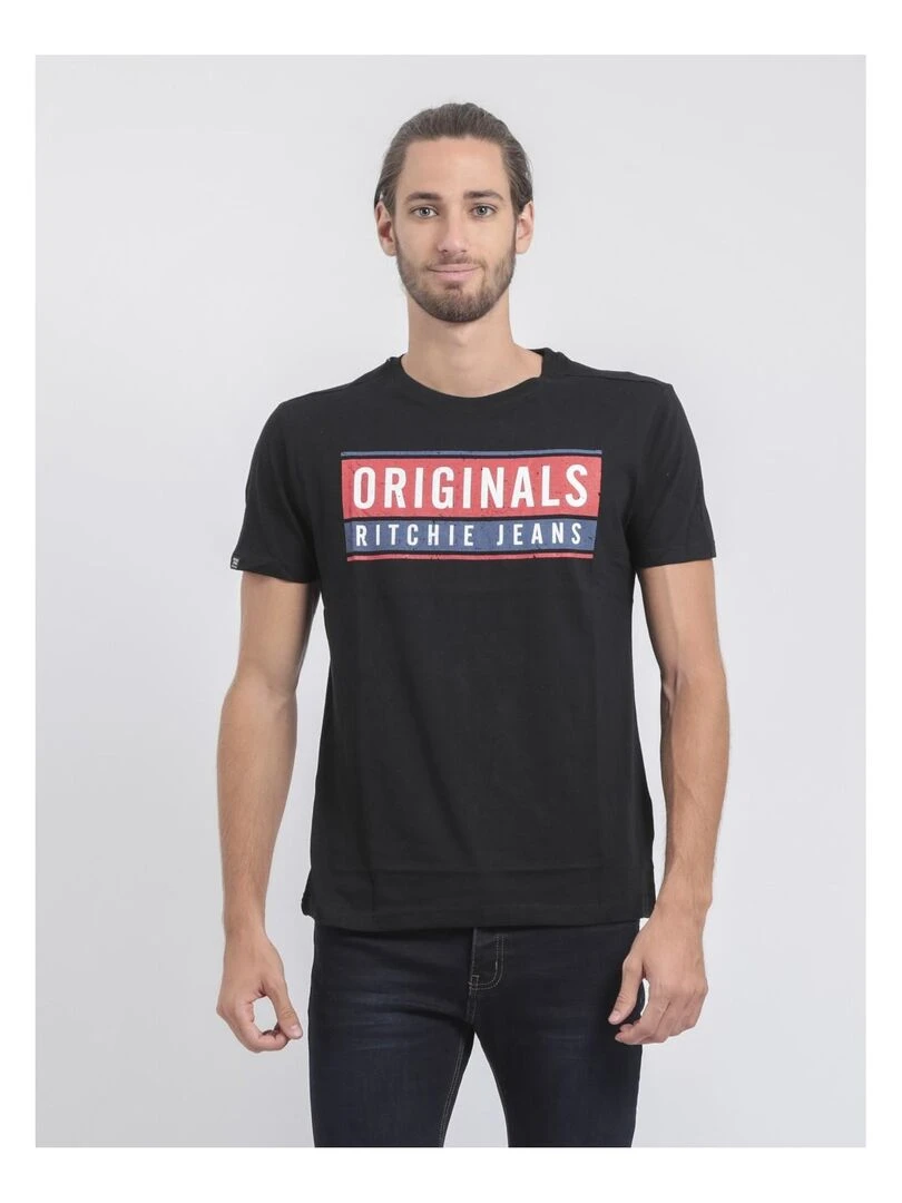 T shirt col rond pur coton JANVILLE Noir