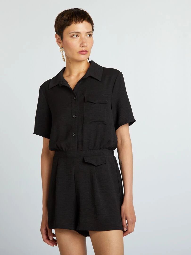 Combishort chemise à manches courtes noir