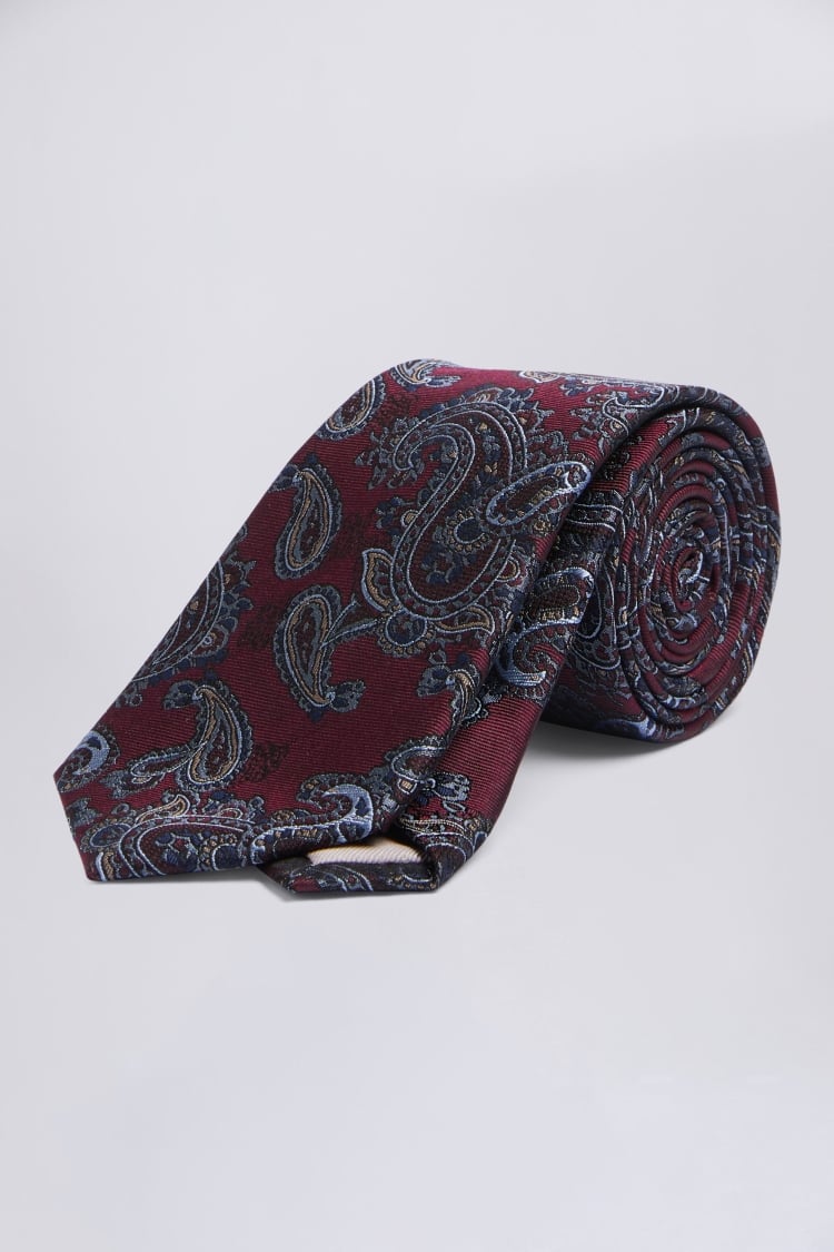 Burgundy & Navy Paisley Silk Tie Buy Online at Moss