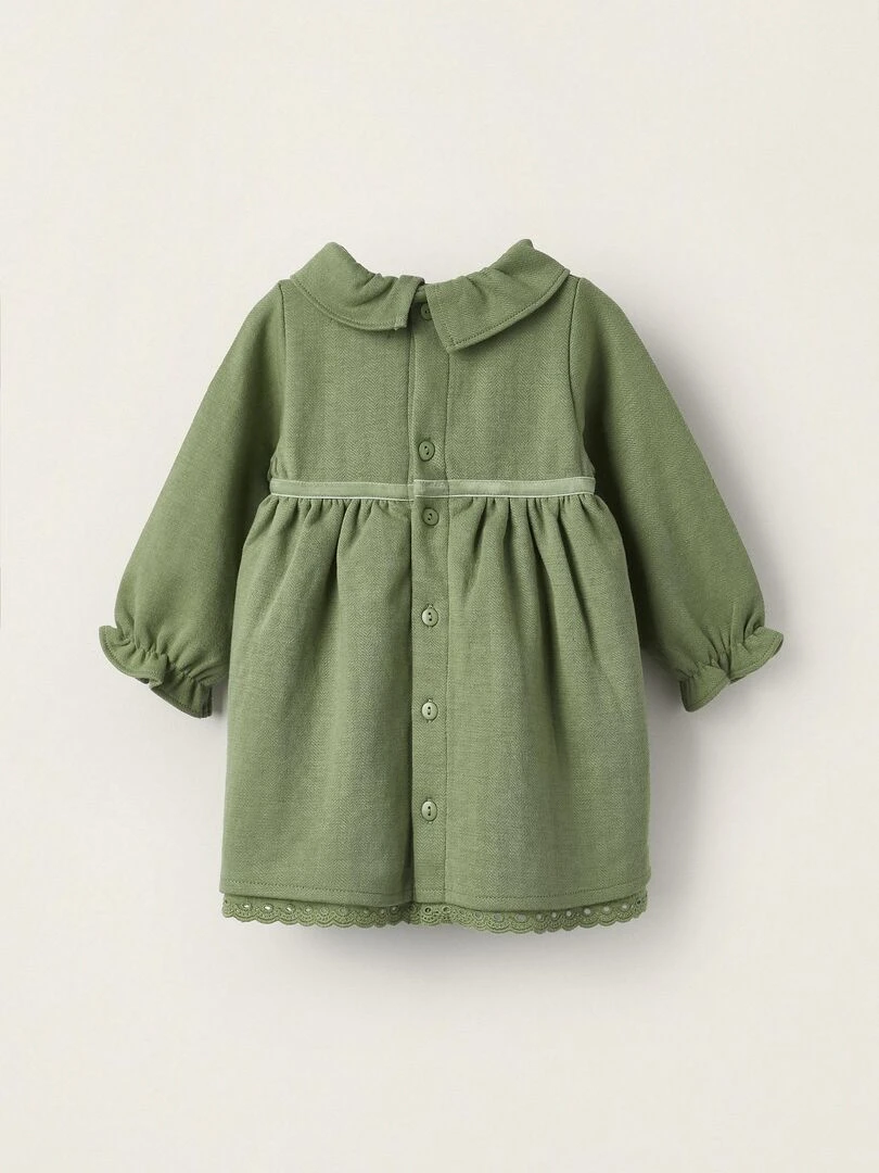 Robe à manches longues avec nœud et broderie pour bébé fille manches longues  BALMORAL'S AFTERNOONS   Vert foncé