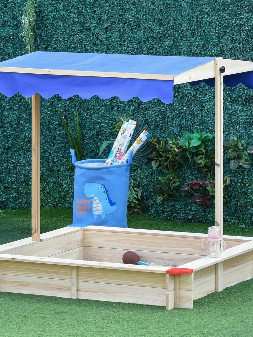 Bac à sable carré en bois   hauteur et inclinaison toit réglables   bois pin   Bleu