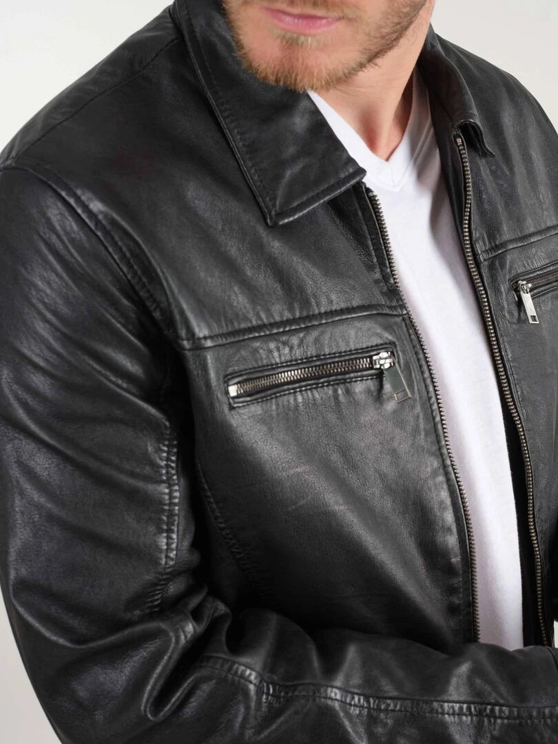 Veste en cuir style motard 'Deeluxe'   Noir