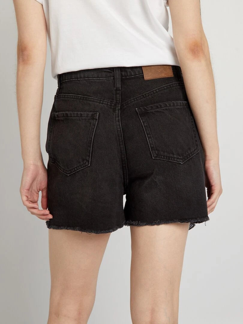Short en jean destroy à taille haute   Noir