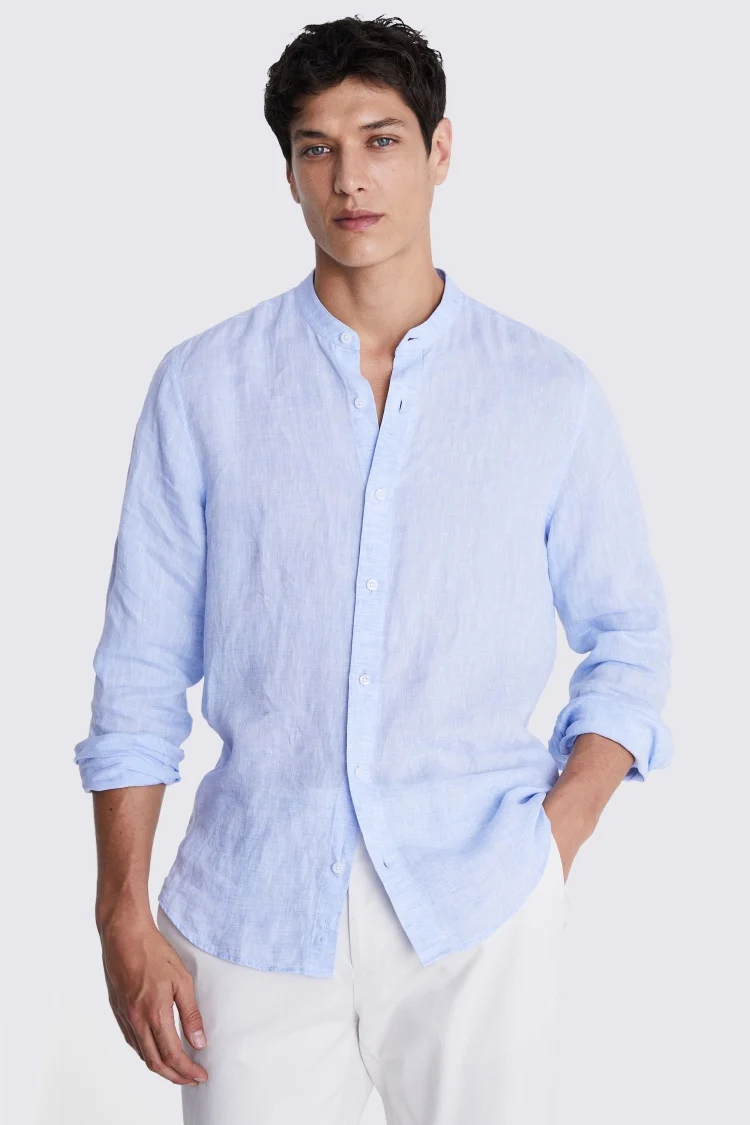 Tailored Fit Sky Linen Shirt   Buy Online at Moss