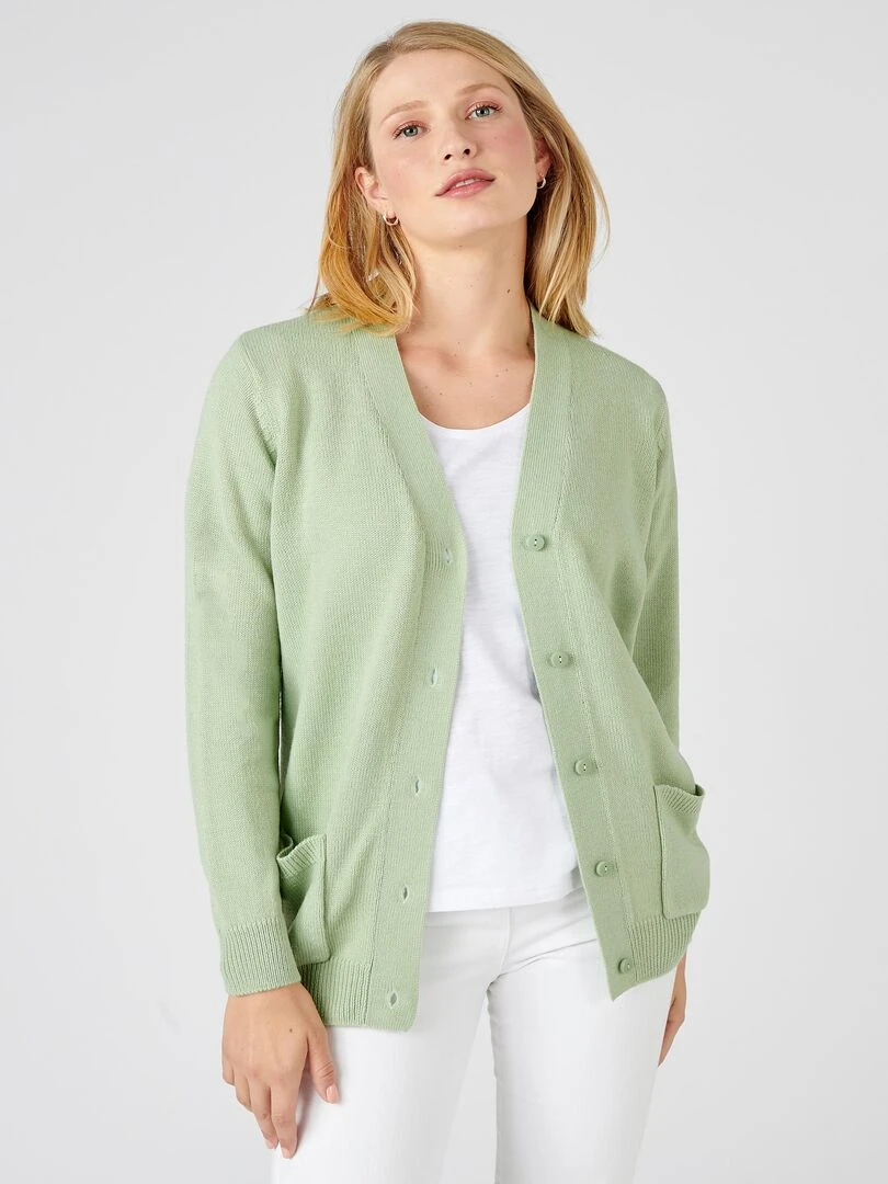 Gilet classique maille jersey Damart Vert