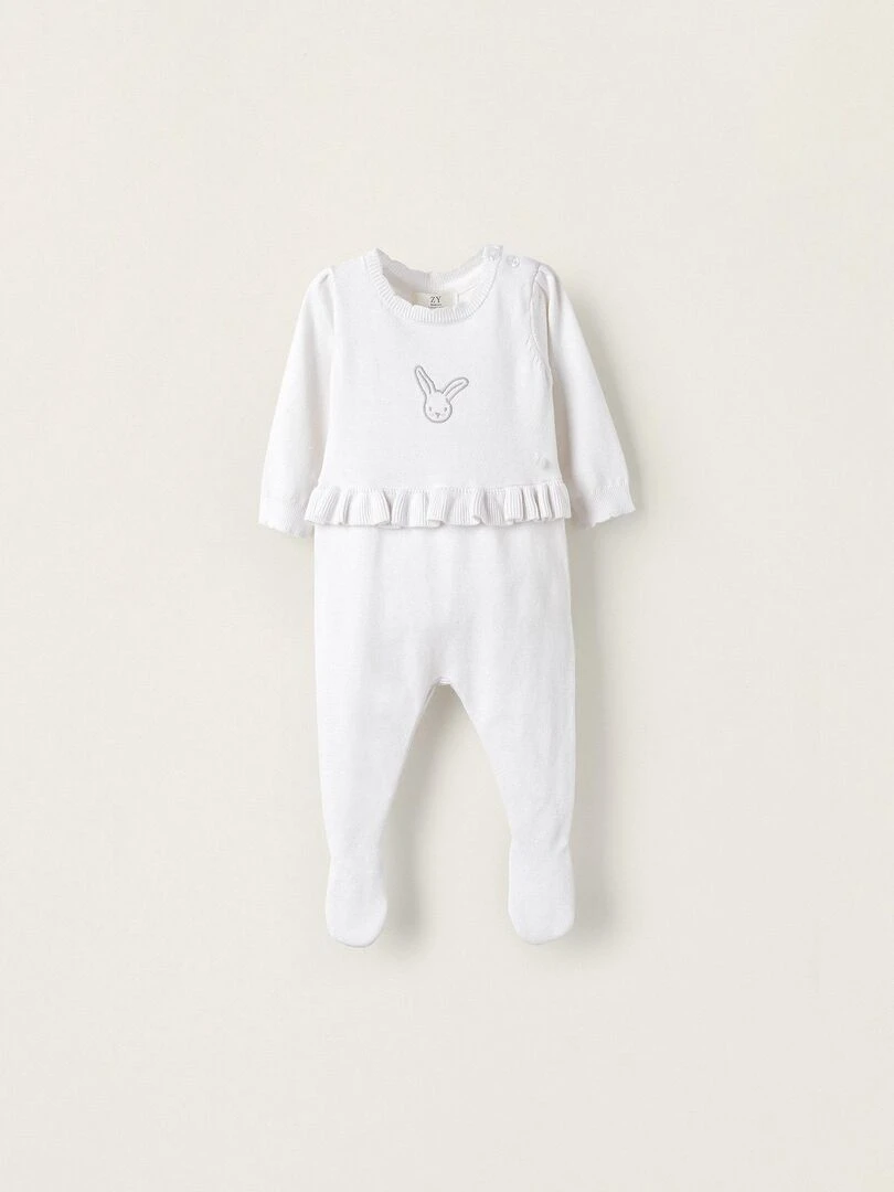 Combinaison en maille avec volants et pieds pour nouveau né 'Lapin' manches longues EARLY BLOOM Beige clair
