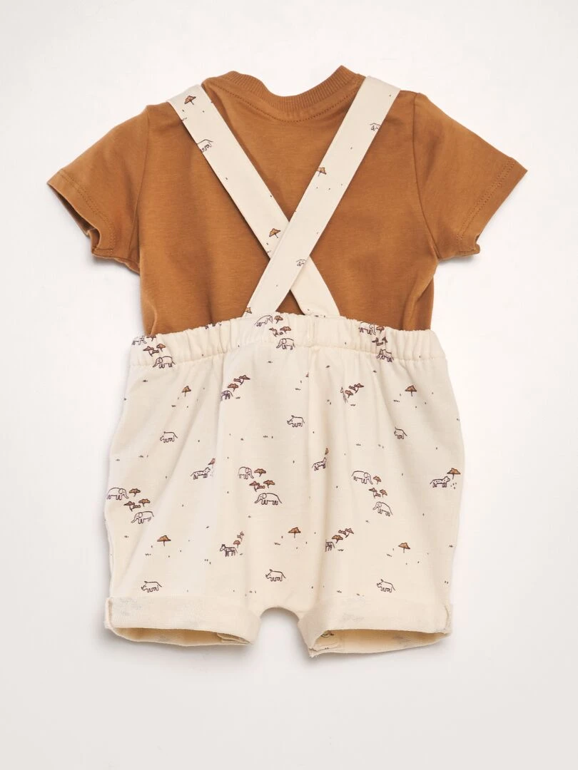 Ensemble salopette + short 2 pièces Beige/blanc