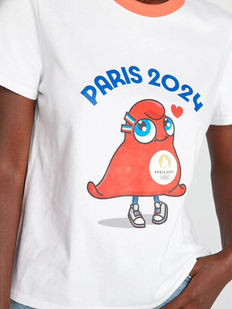 T shirt à col rond   Paris 2024   Blanc