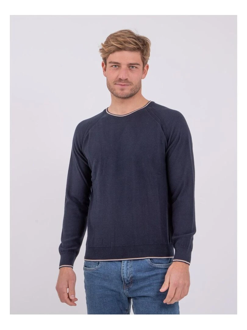 Pull col rond pur coton AMATEO Bleu marine