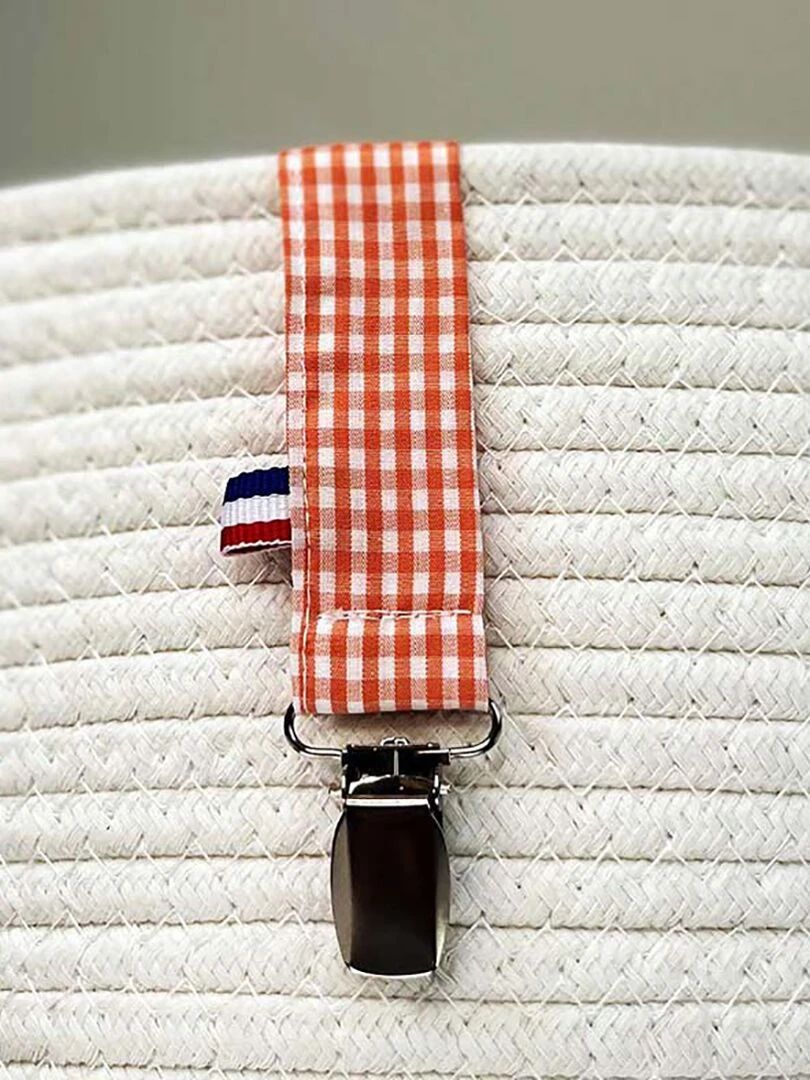 Attache Tétine en Coton Bio Teddy Vichy Orange