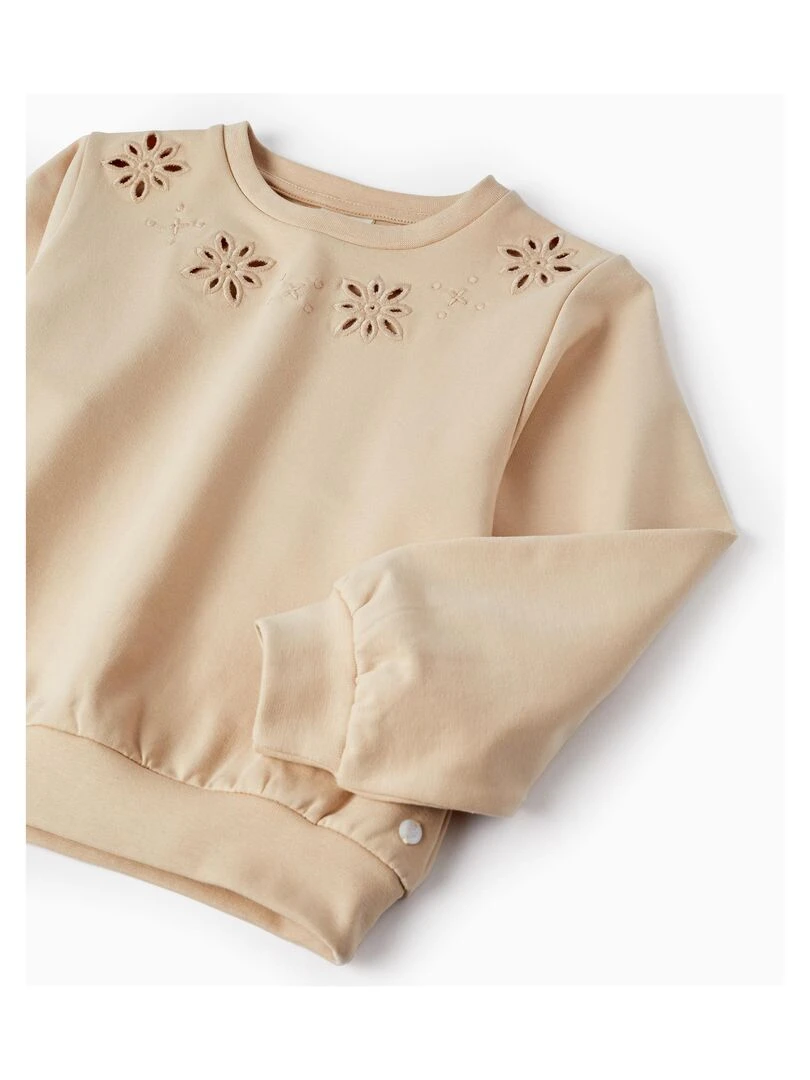 Pull en coton pour fille 'Fleurs'  ATLANTIC COMPANY   Beige clair